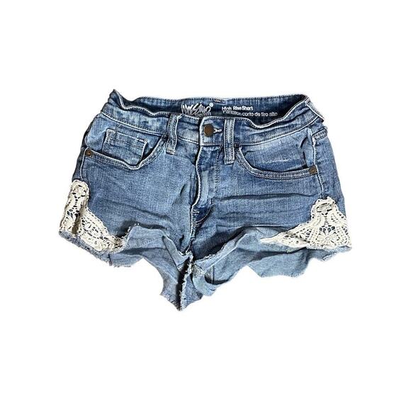 Mossimo Pants - Mossimo High Rise Lace Crochet Side Denim Jean Shorts Women's Size 00